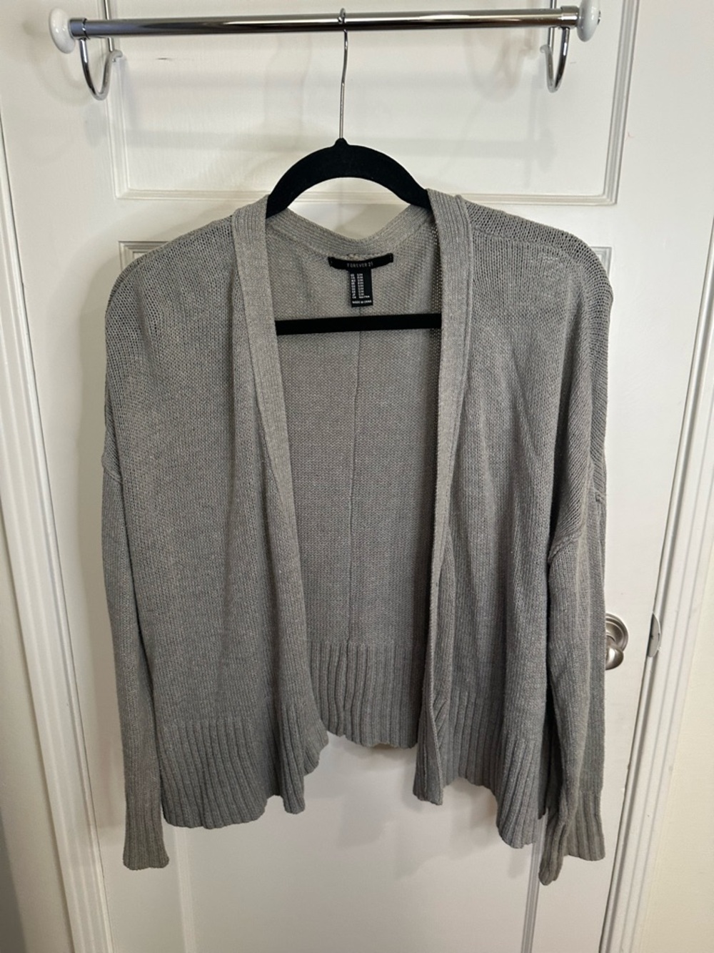 Relaxed Gray Open-Front Women's Cardigan Sweater, Size S